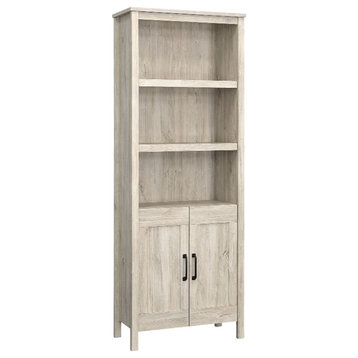 Pemberly Row Engineered Wood Bookcase with Doors in Chalk Oak Finish