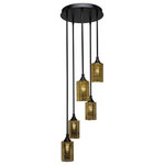 Toltec Lighting - Toltec Lighting 2145-MB-6400 Empire - Five Light Cluster Pendalier - Empire 5 Light Cluster Pendalier In Matte Black Finish With 5.5Gǥ Gray Matrix Glass.  No. of Rods: 4  Canopy Included: Yes  Shade Included: Yes  Canopy Diameter: 14 x 14 x 3  Rod Length(s): 18.00Empire Five Light Cluster Pendalier Matte Black Gold Matrix Glass *UL Approved: YES *Energy Star Qualified: n/a  *ADA Certified: n/a  *Number of Lights: Lamp: 5-*Wattage:100w Medium bulb(s) *Bulb Included:No *Bulb Type:Medium *Finish Type:Matte Black