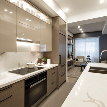 Chelsea Taupe High Gloss and Manhattan Barely White Oak
