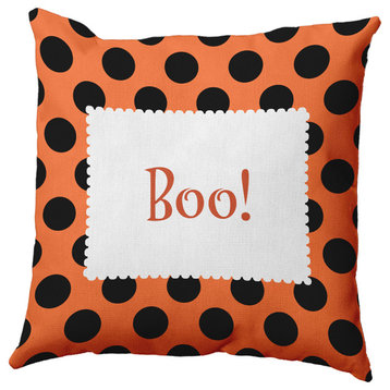 Halloween Boo Dots Accent Pillow, Traditional Orange, 16"x16"
