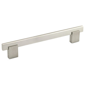 Bridge Style Brushed Nickel Solid Metal Pull 6-5/16" Hole Centers, 7-9/16" Long