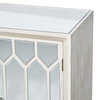 Modern Rectangular White Wood and Glass Geometric Cabinet, 34" x 32L" x 16"