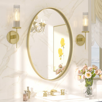 Oval Vanity Mirror for Bathroom, Metal Framed Wall Mirror, Gold, 24"x36"