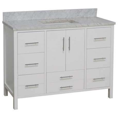 California 48" Bathroom Vanity, White, Carrara Marble
