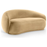 Meridian Furniture - Emery Upholstered Loveseat, Camel, Velvet, Loveseat - Drift away into a cloud of comfort with the Emery camel velvet loveseat. Its soft, rounded curves and plush velvet upholstery create a truly indulgent seating experience. A timeless piece of furniture that exudes elegance and sophistication with its classic design that will never go out of style.