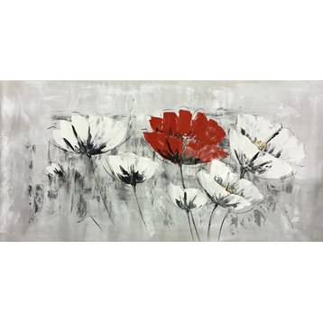 "Red and White Flowers" Hand Painted Oil Canvas Artwork; Modern Art; Fine Art