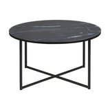 Alismar Round Coffee Table, Black Print, Black Metal Base