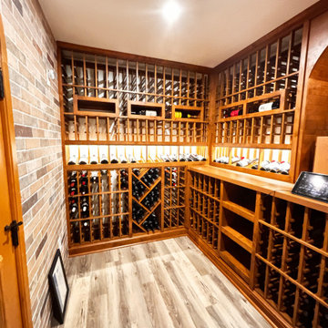 Wooden Wine Racking in a Traditional San Diego Home Wine Cellar