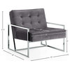 Alexis Velvet Upholstered Accent Chair, Chrome Base With Gray Seat