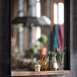 Vagabond Vintage - Rectangular Recycled Metal Frame Mirror with Wood Shelf - Wall Mirrors