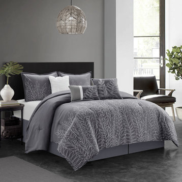 Alicia 7-Piece Bedding Comforter Set, Grey, King