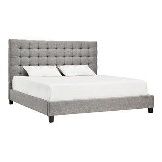 Andrian Button Tufted Linen Upholstered Panel Bed Transitional