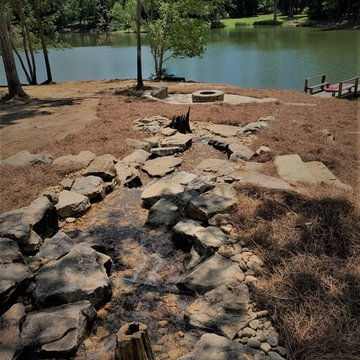 Pondless Water Feature/Flagstone Patio and Fire Pit/Mossrock Seating Wall