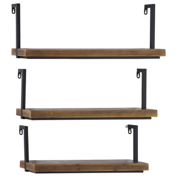 Industrial Brown Wood Wall Shelf Set 43783