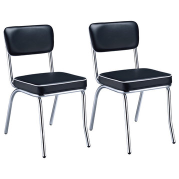 Set of 2 Side Chairs, Black And Chrome