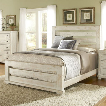 Progressive Furniture Willow Queen Wood Slat Bed in Distressed White