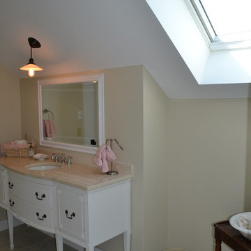 Repurposed sidebar becomes amazing bathroom vanity.