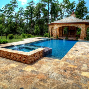 Rectangular Pool 4 with multiple linear waterfalls, landscape, and structure