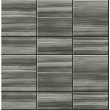 LN30810 Rib Tile Charcoal Gray Contemporary Self-Adhesive Vinyl Wallpaper