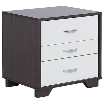 Nightstand with 3 Drawers, White and Black