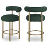 Bordeaux Boucle Fabric Upholstered Stool (Set of 2), Green, Brushed Brass