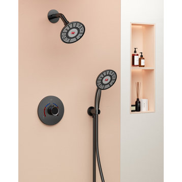 2-Spray Digital Display Shower System with Handheld Shower (Valve Included), Matte Black, 5"