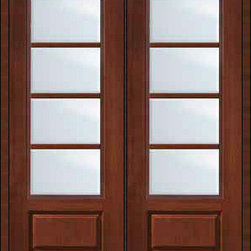 Prehung French Double Door 96 Fiberglass 3/4 Lite 4 Lite SDL Glass - Patio Doors