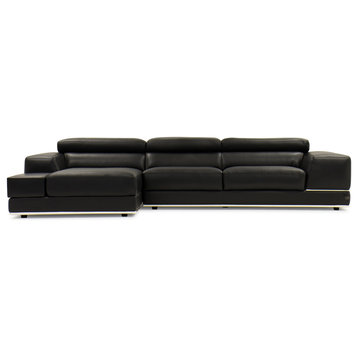 Encore Black Leather Sofa, Left Chaise