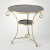 Gold Metal Scroll Arm Curved Leg Round Accent Table, Claw Foot Granite Entry