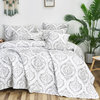 3-Piece Moon Sky Grey White Ogee Damask Quilted Coverlet Set, Full