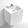DeLusso 24" Wall Mount Bathroom Vanity, High Gloss White, High Gloss White