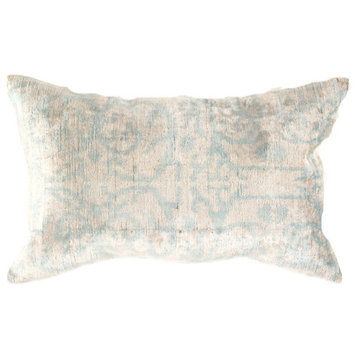 Light Blue Velvet Turkish Ikat Pillow 14''x24''