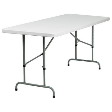 Bowery Hill Adjustable Granite Plastic Folding Table in White