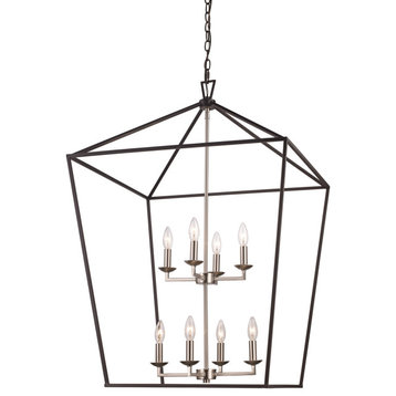 Lacey 8 Light Pendant, Black and Brushed Nickel