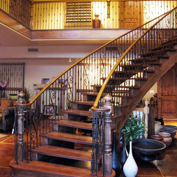 Wood Railing with Wrought Iron Balusters