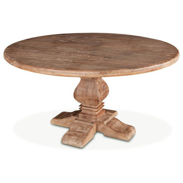 60" Round Mango Wood Dining Table in Antique Oak Finish, Belen Kox