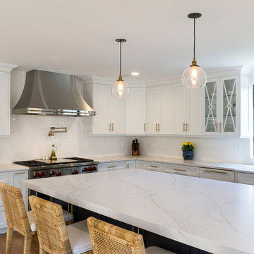 White Modern Kitchen with Compac Quartz Counters and Island