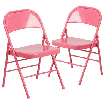 Flash Furniture Hercules Colorburst Metal Folding Chair in Pink (Set of 2)
