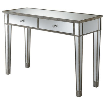 Gold Coast Desk Vanity in Weathered White Wood Finish and Mirrored Glass Panels