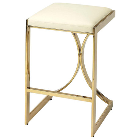 Counter Stool Contemporary Backless Polished Gold Faux Leather