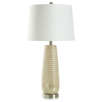 Starlite Ceramic Table Lamp Dimpled Luster Cream Finish Off-White Shade