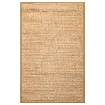 5'x8' Hand Knotted Jute and Rayon Solid Oriental Area Rug Tan, Green