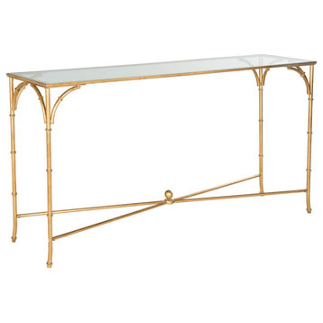 Rico Console, Gold/Tempered Glass Top