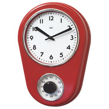 Retro Kitchen Timer Wall Clock, Red