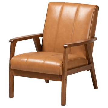 Nikko Mid-century Modern Tan Faux Leather and Walnut Brown Lounge Chair