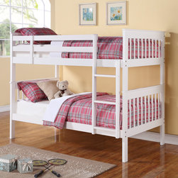 Twin over Twin Bunk Bed with Slat Design in White - Bunk Beds
