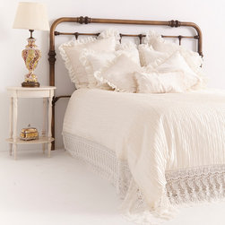 Ivory Castle Bedding Reversible Design of Crepe Banboo Satin, Venetian Lace, Chi - Products