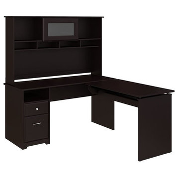 Cabot 60W 3 Position Sit to Stand L Desk & Hutch in Espresso Oak - Eng Wood