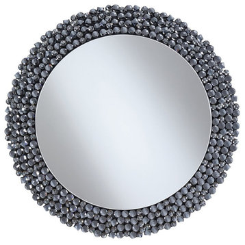 Coaster Claudette Modern Glass Round Wall Mirror with Textural Frame in Gray