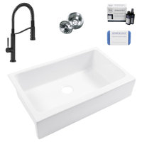 Grace Fireclay 34″ Single Bowl Quick-Fit Farmhouse Undermount Kitchen Sink Kit